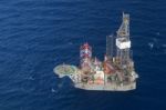 Helicopter Pick Up Passenger On The Offshore Oil Rig Stock Photo