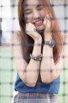 Portrait Of Thai Adult Beautiful Girl Relax And Smile Stock Photo