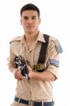 Soldier With Gun In Hands Stock Photo