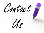 Contact Us Sign With Pencil Shows Customer Care Stock Photo