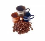 Coffee Cups With Coffee Beans Stock Photo