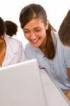 Teenage Students With Laptop Stock Photo