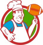 Fat Chef Cook Twirling Football Circle Retro Stock Photo