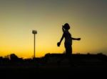 Silhouette Teen Age Run Together  Track Stock Photo