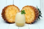 Fresh Pineapple Juice Isolated On A White Background Stock Photo