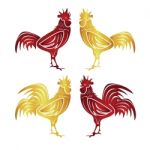 Hens And Roosters Gold And Red Color Stock Photo