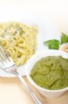 Italian Traditional Basil Pesto Pasta Ingredients Stock Photo