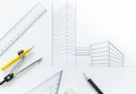 Architect Stationary Tool On Working Paper Stock Photo