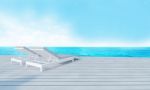 Beach Lounge With Sundeck On Sea View And Blue Sky Background-3d Stock Photo