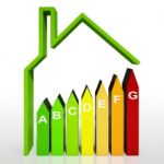 Energy Efficiency Rating Diagram Shows Green House Stock Photo