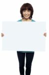 Asian Woman Holding Blank Board Stock Photo