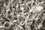 Hands Statue Inside Wat Rong Khun Stock Photo