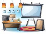 Cartoon  Illustration Interior Office Room Stock Photo