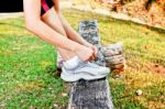 Exercising In The Park Stock Photo