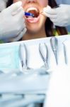 Cute Young Woman At The Dentist. Mouth Checkup Stock Photo