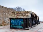 Faro, Southern Algarve/portugal - March 7 : Wooden Huts Outside Stock Photo