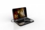 Black Laptop And Mouse Stock Photo