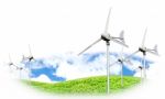 Eco Power, Wind Turbines Generating Electricity Stock Photo