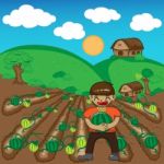 Farmer And Watermelon A Harvest  Illustration Cartoon Stock Photo