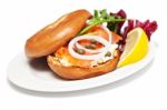 Salmon Bagel Sandwich Stock Photo