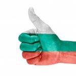 Flag Of Bulgaria On Thumb Up Hand Stock Photo