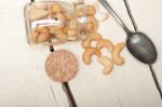 Cashew Nuts On A Glass Jar Stock Photo