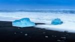 Ice On The Black Beach Near Jokulsarlon Glacier Lagoon, Daimond Beach, Iceland Stock Photo