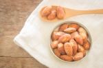 Almond Grain Roast Salt On Weathered Wooden Table Stock Photo