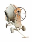 Old And Dirty Cement Mixer Machine On White Background Stock Photo