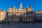 Townhall In Lyon With French Flag Stock Photo