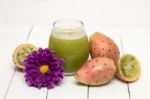 Juice Made From Opuntia Ficus-indica Cactus Fruits On A White Background Stock Photo