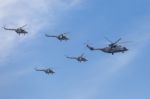 Mi-26 (halo) And Mi-8amtk (hip) Helicopters Fly On Military Para Stock Photo