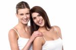 Two Attractive Girls Posing In Sleeveless Spaghetti Stock Photo