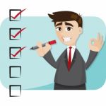 Cartoon Businessman With Checklist Stock Photo