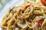 Spaghetti Pasta With Sweet Basil Stock Photo