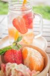 Infused Water Mug Of Mix Fruit Refreshing Drink Stock Photo