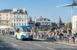 Old Bus Approaching The Finish Line Of The London To Brighton Ve Stock Photo