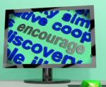 Encourage Word Screen Means Motivation Inspiration And Support Stock Photo