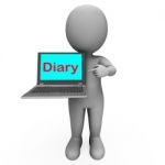 Diary Laptop Character Shows Online Reminder Or Scheduler Stock Photo