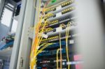 Fiber Optic With Servers In A Technology Data Center Stock Photo