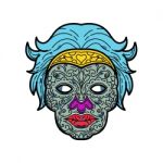 Female Calavera Sugar Skull Mono Line Stock Photo