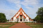 Buddhism White Church With Brick Path Walk Stock Photo