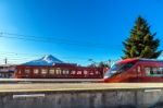 Fuji Express Service Train Is Parking At Kawaguchiko Station In Kawaguchiko, Japan Stock Photo