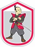 Samurai Warrior Arms Folded Shield Cartoon Stock Photo