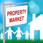 Property Market Sign Indicates For Sale And Apartment Stock Photo