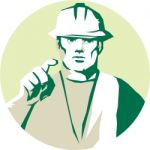 Builder Construction Worker Pointing Finger Stencil Stock Photo