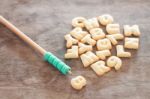 Alphabet Biscuit On Wooden Table Stock Photo