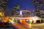 Traffic Lighting On Sathorn Road, Business Center Of Bangkok,thailand Stock Photo