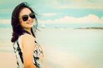 Vintage Style Woman On The Beach In Thailand Stock Photo