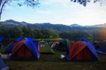 Tourist Tent Camp At The River Stock Photo